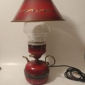 Vintage TOLE Metal Red Electric Kerosene Oil Lamp